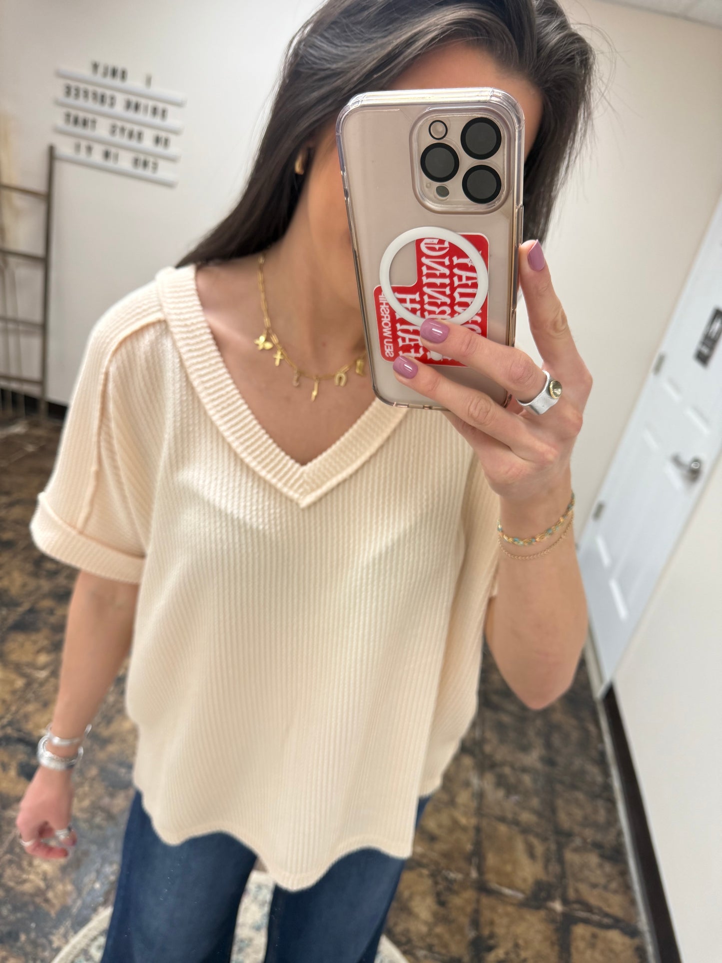 The Roxie Corded Top - Cream Beige
