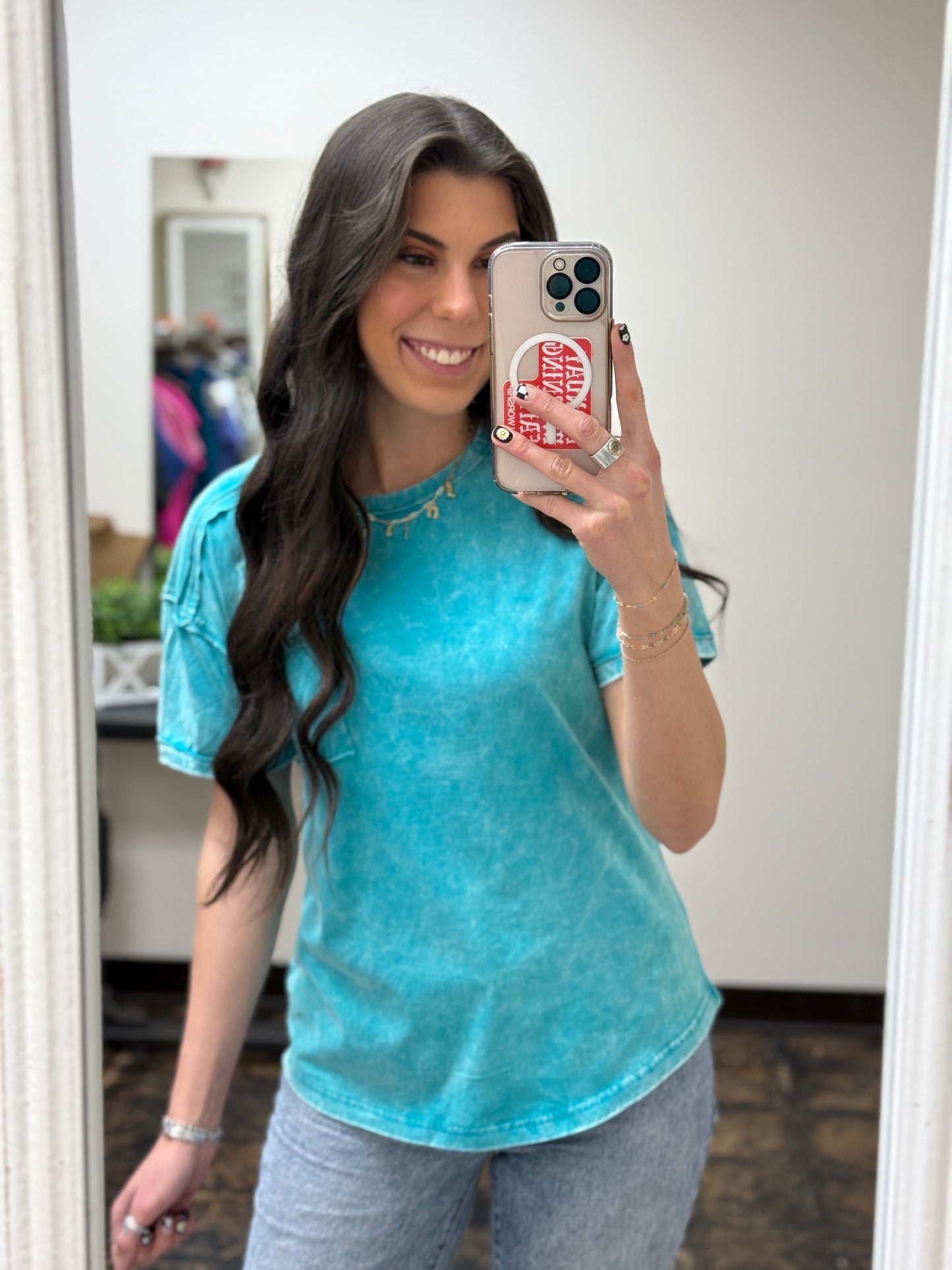 CURVY - The Molly Acid Wash Tee - Teal
