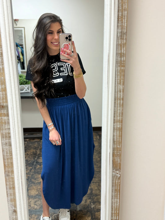 The Amara Maxi Skirt - Light Navy - CURVY