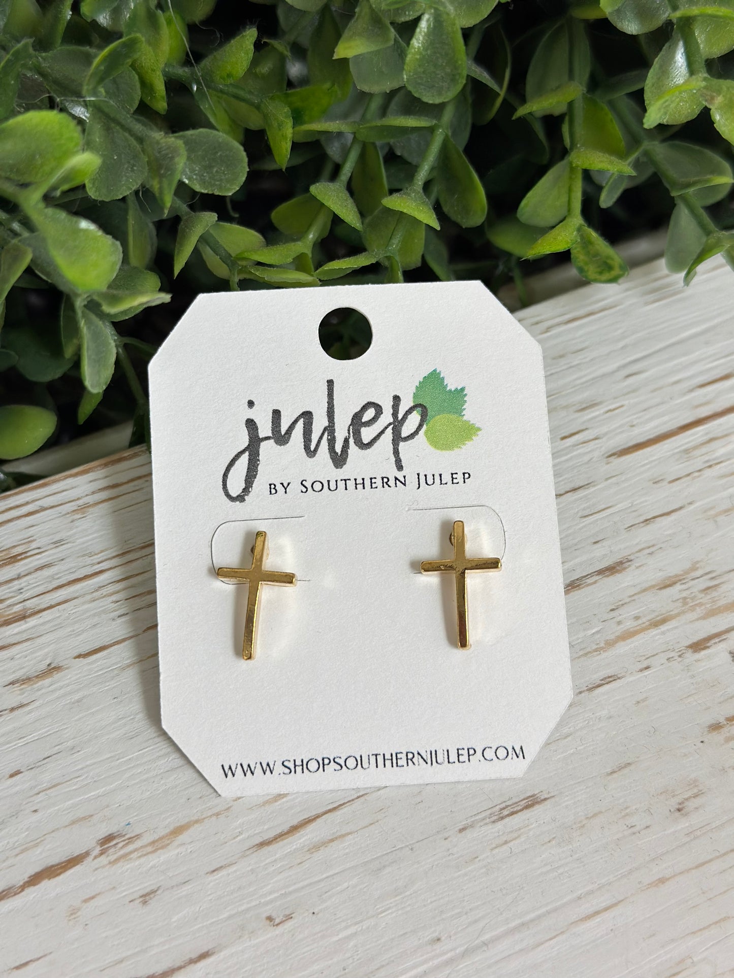 The Abigail Curved Cross Earrings - Gold