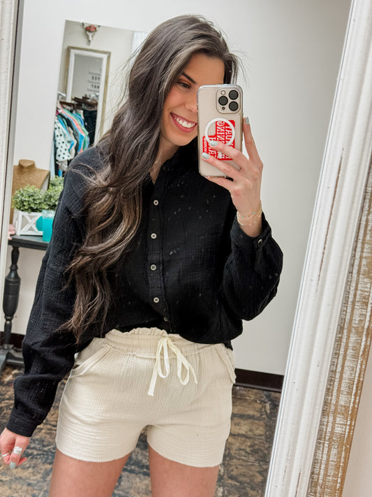 FINAL SALE - The Monica Gauze Shorts - Sand Beige