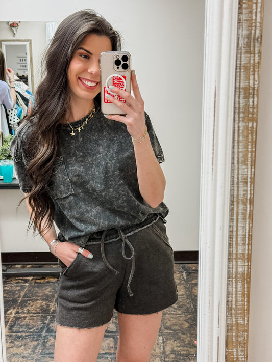 FINAL SALE - The Hayden Acid Wash Shorts - Ash Black