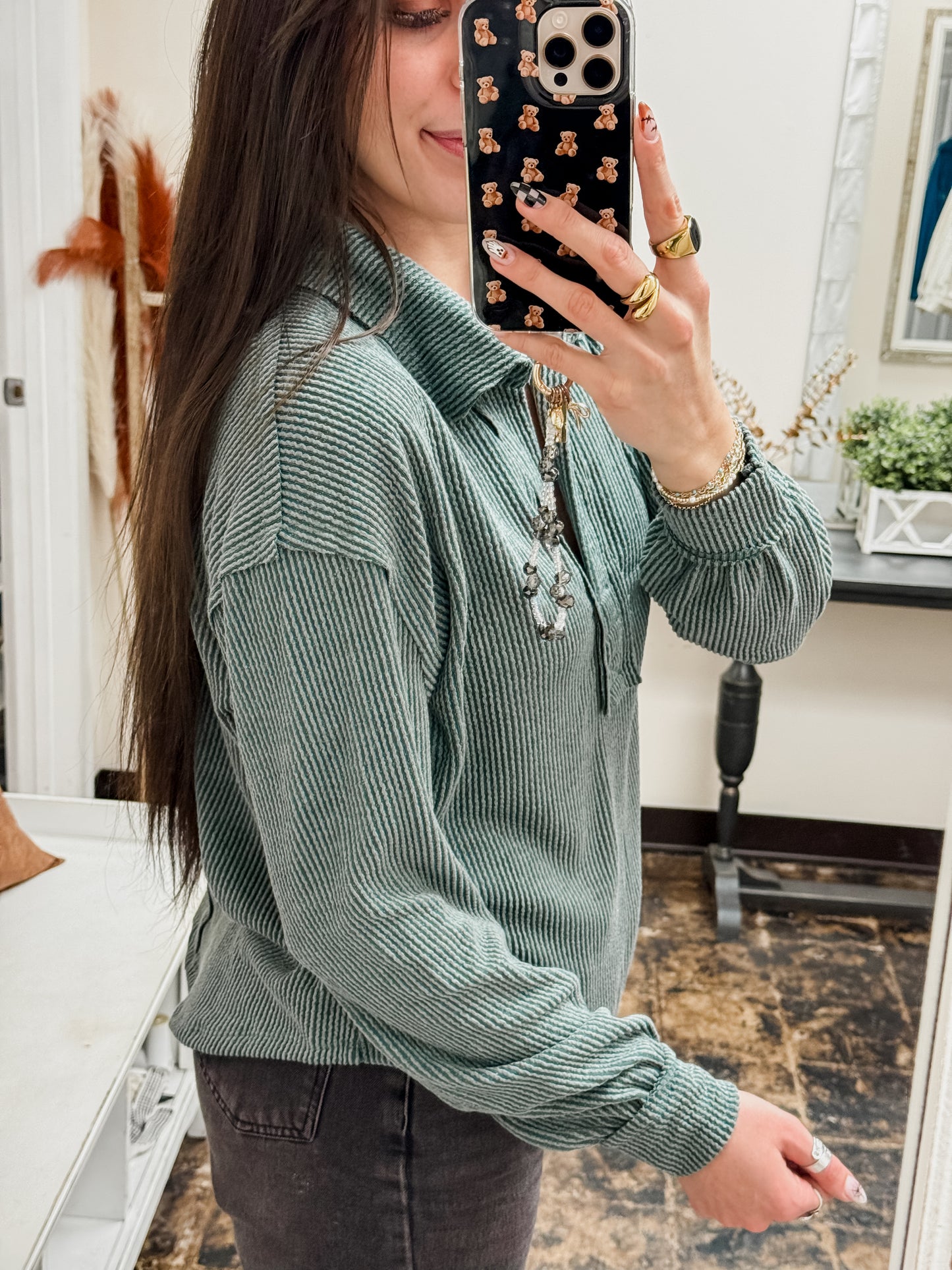 Simply Southern - Collared Knit Top - Jade - 2025