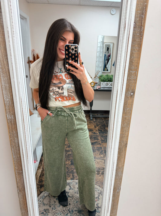 The Cambree Palazzo Sweatpants - Light Olive