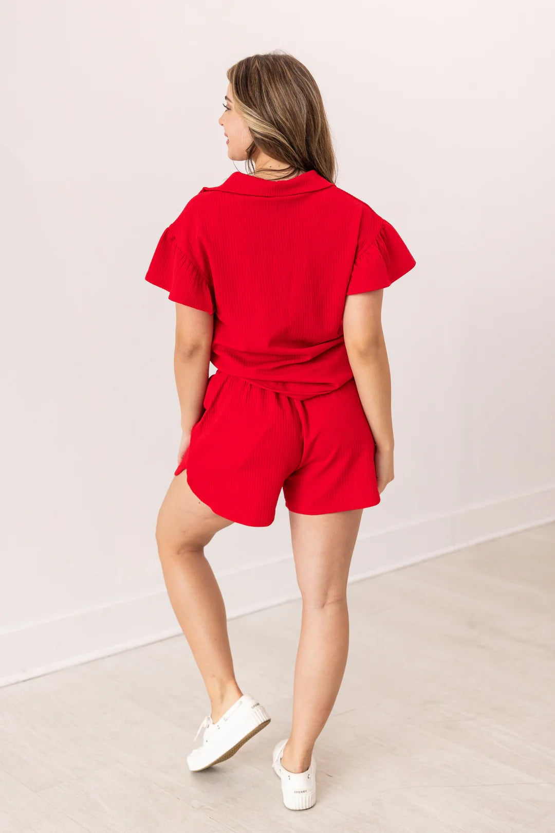 FINAL SALE - The Halee Quarter Zip w/ Flutter Sleeves - Red