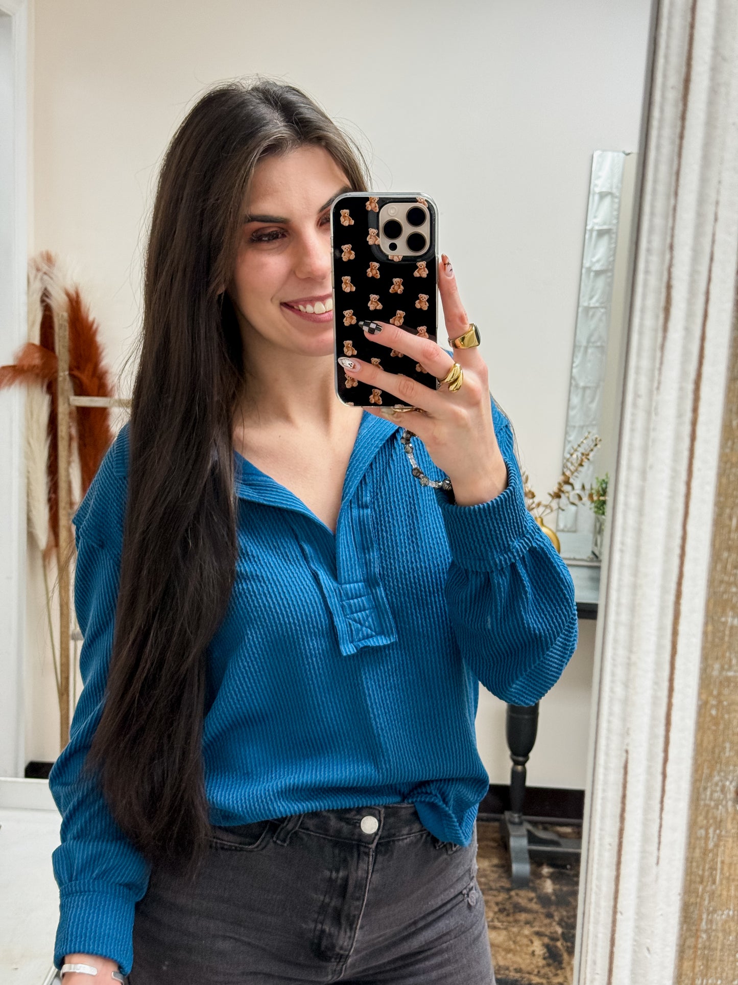 Simply Southern - Collared Knit Top - Dark Blue - 2025