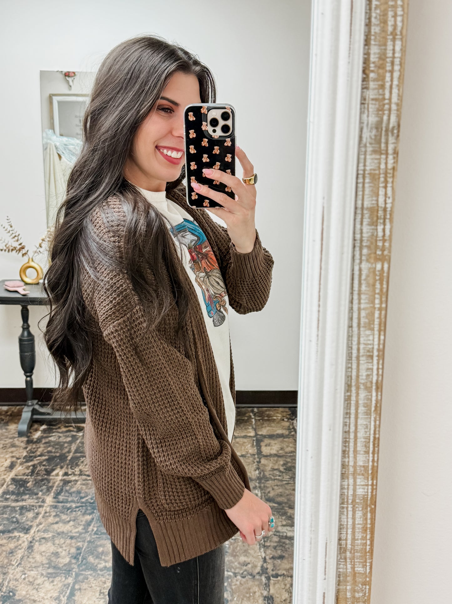 The Harrisyn Waffle Cardigan - Brown