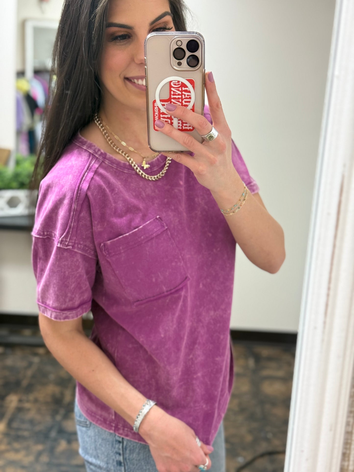 CURVY - The Molly Acid Wash Tee - Plum