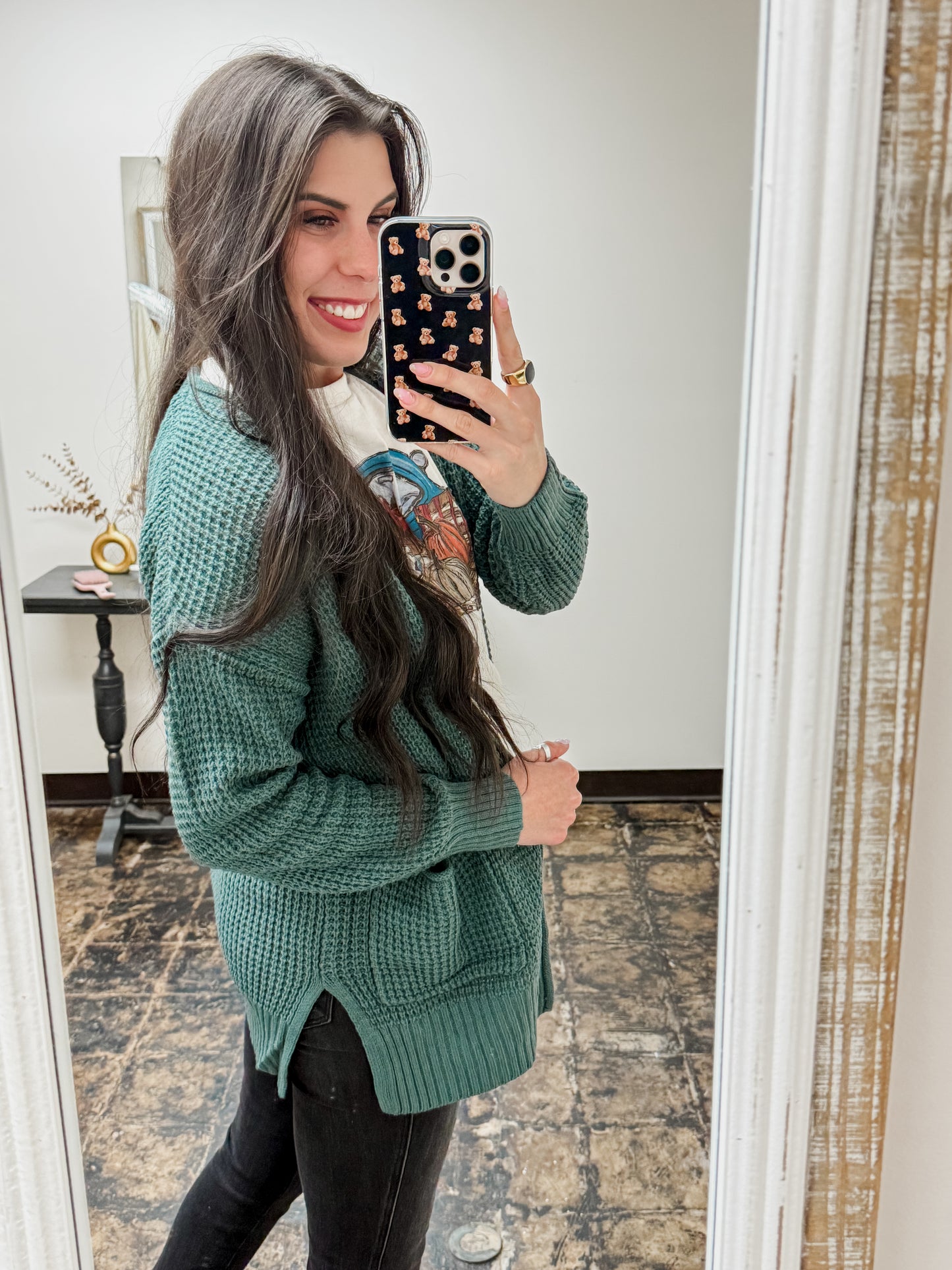 The Harrisyn Waffle Cardigan - Ash Jade