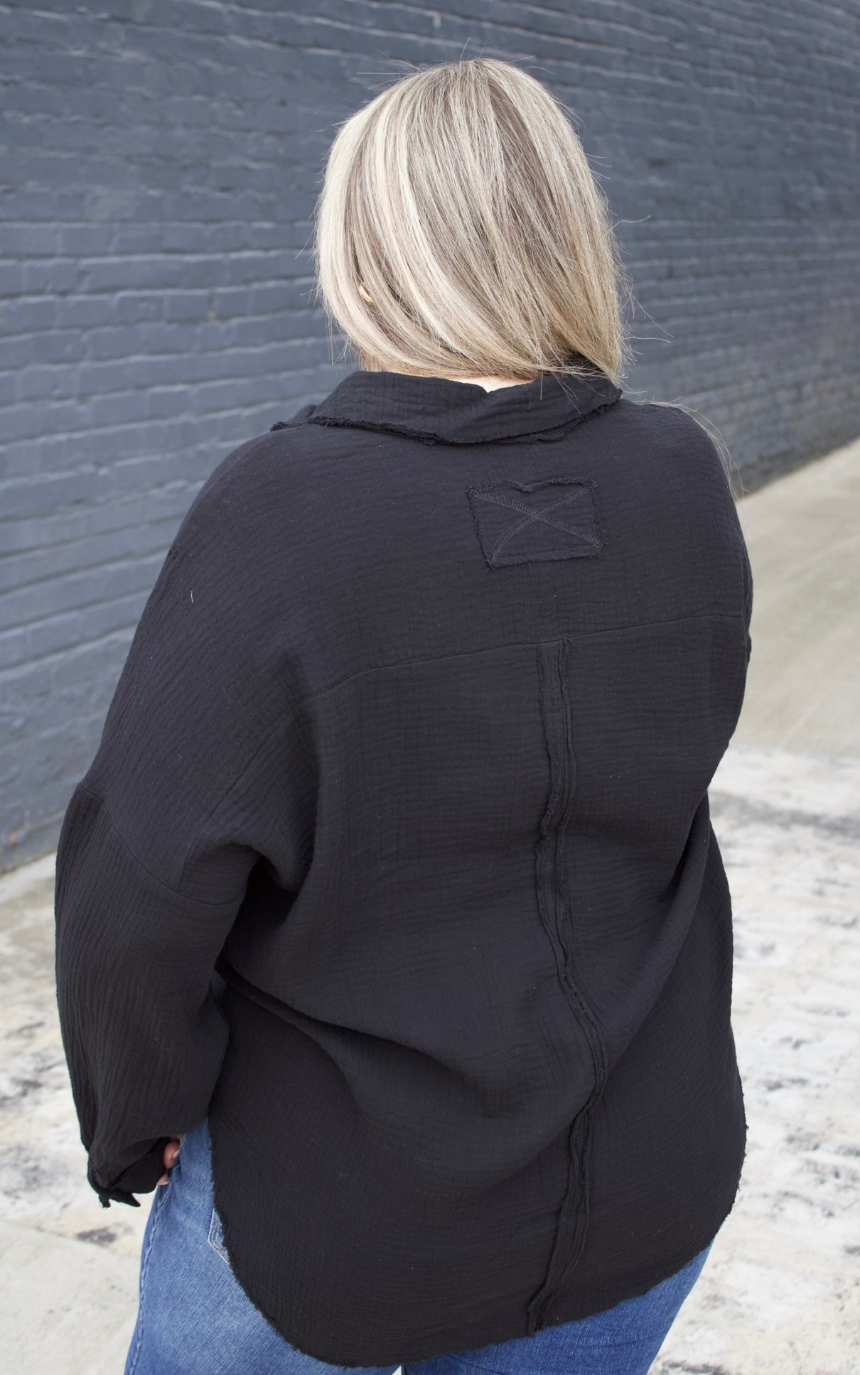 The Marilyn Oversized Raw Edge Top - Black