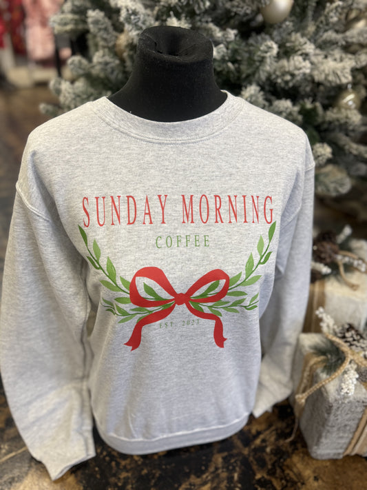 FINAL SALE - Sunday Morning Coffee Christmas Bow Sweatshirt