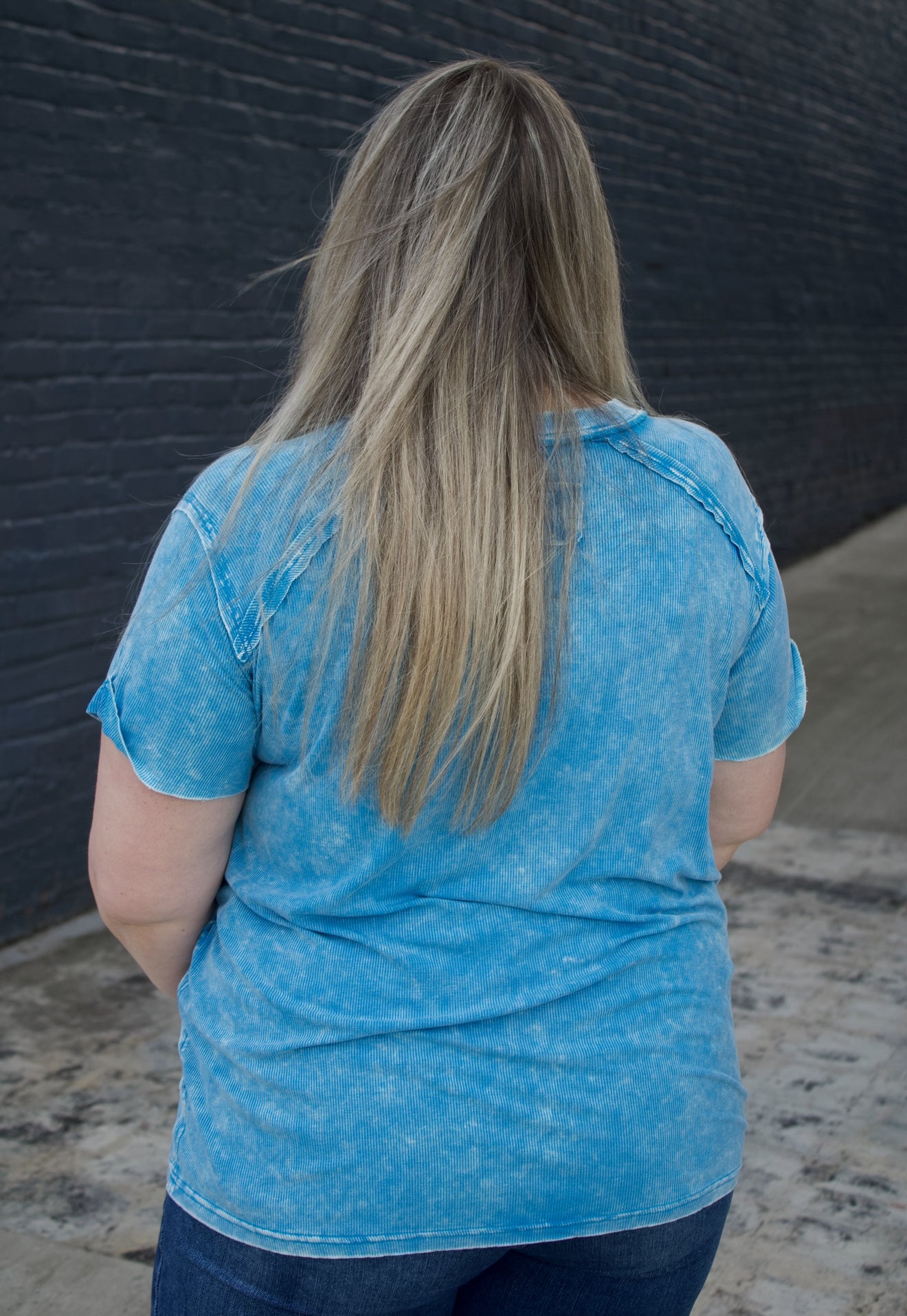 The Carmina Washed Ribbed Tee - Deep Sky