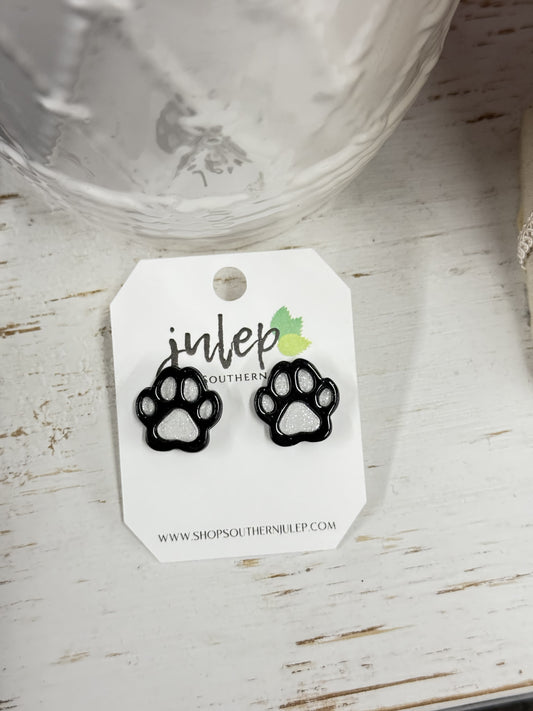 The Pawprint Stud Earrings - Black/White
