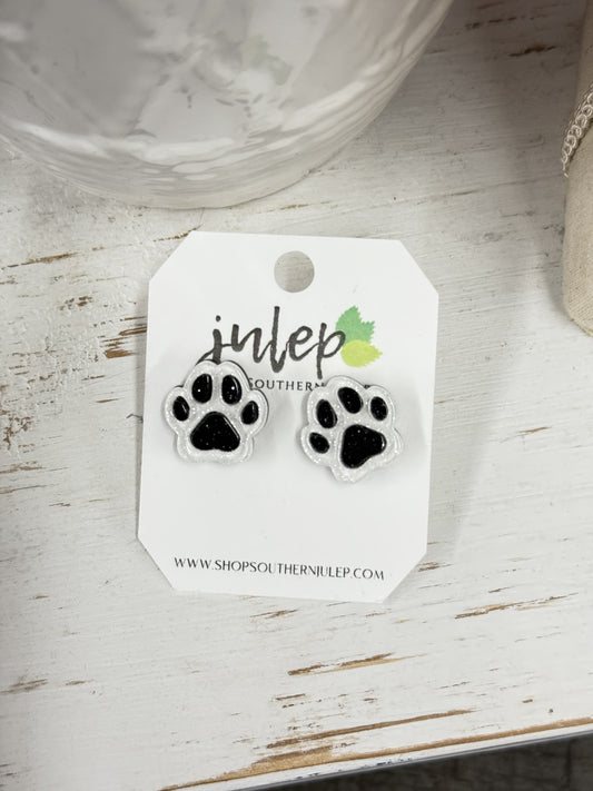 The Pawprint Stud Earrings - White/Black