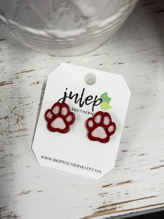 The Pawprint Stud Earrings - Red/White