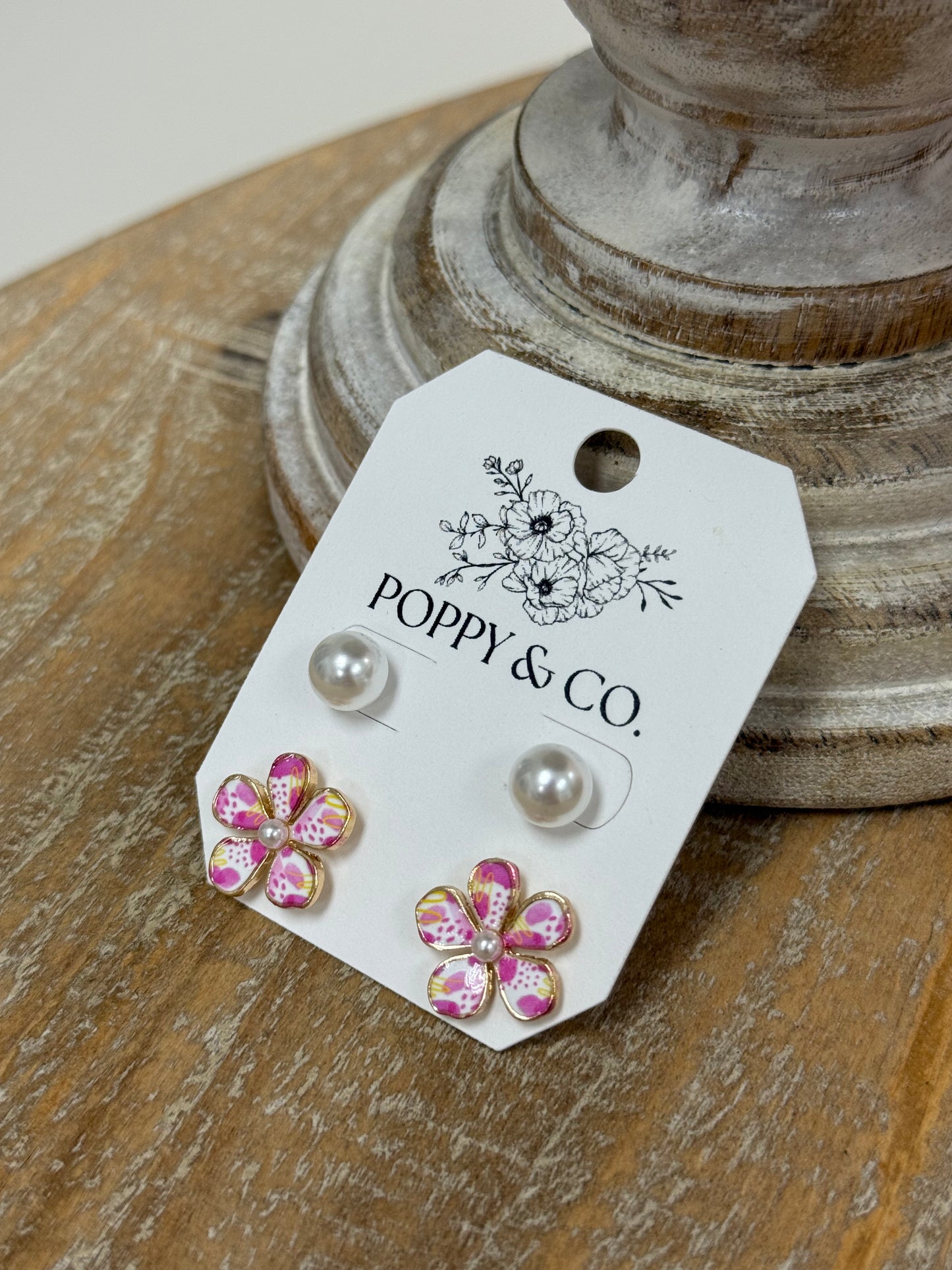 The Leia Earring Set - Pink Floral