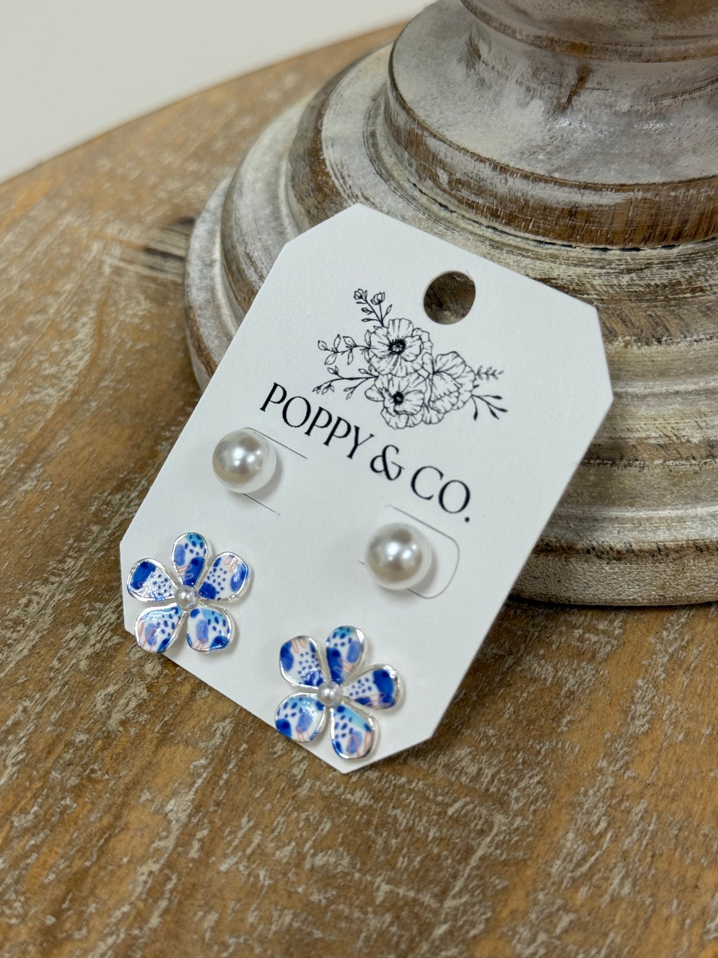 The Leia Earring Set - Blue Floral