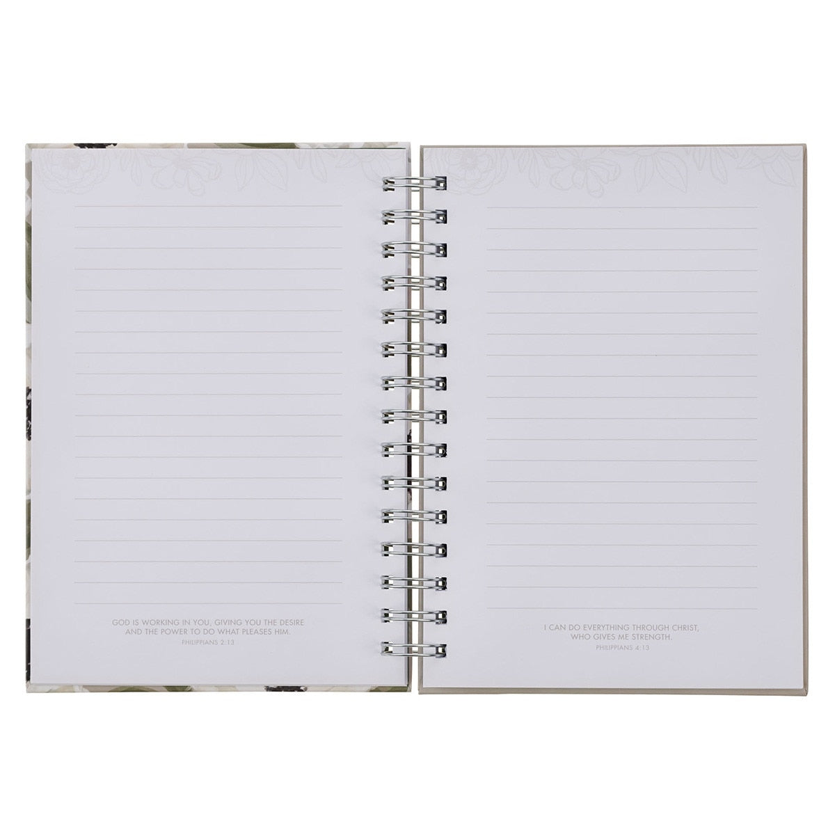 Joy and Peace Gray Floral Spiral Journal - Romans 15:13