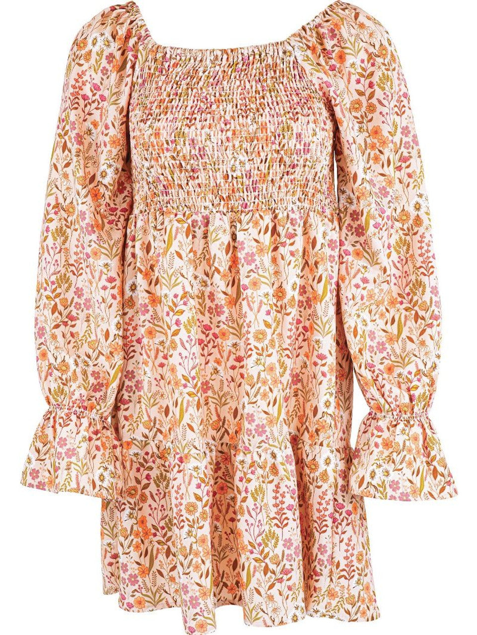 FINAL SALE - Simply Southern - Babydoll Dress - Tan Floral Fields