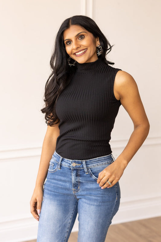 The Portia Sleeveless Turtleneck - Black