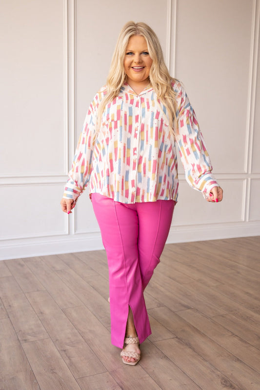 FINAL SALE - The Carmen Leather Split Hem Pants - Pink