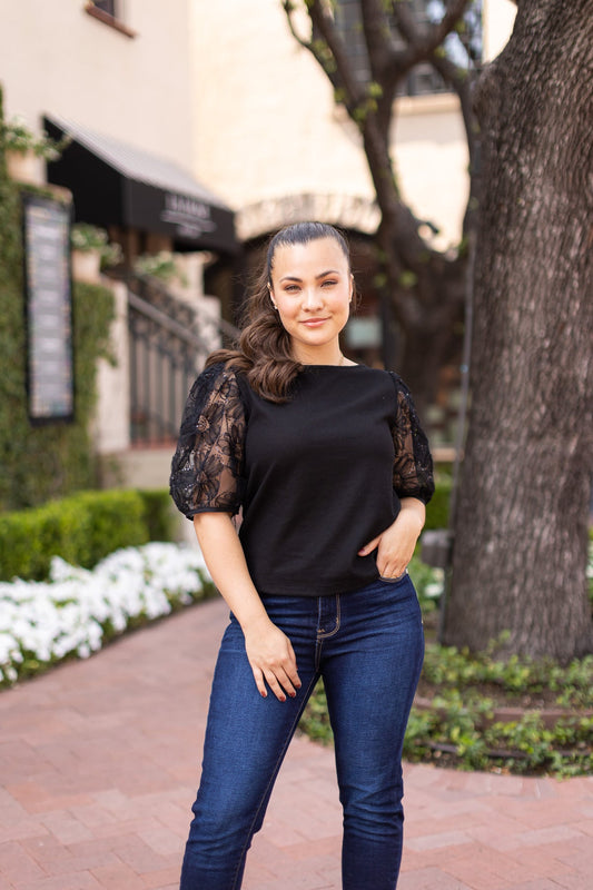 The Midnight Blossom Puff Sleeve Top