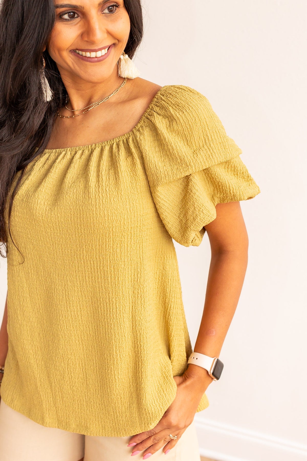 Final Sale - The With a Twist Puff Sleeve Top - Green