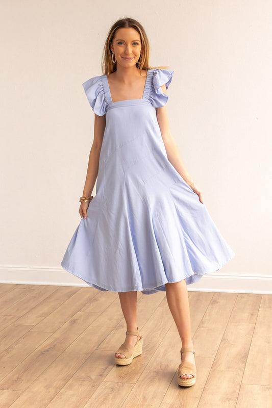 FINAL SALE - The Stella Linen Verse Dress - Blue