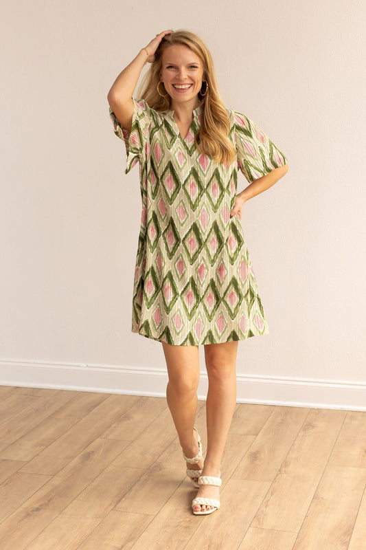 FINAL SALE - The Geometric Grove Green Dress