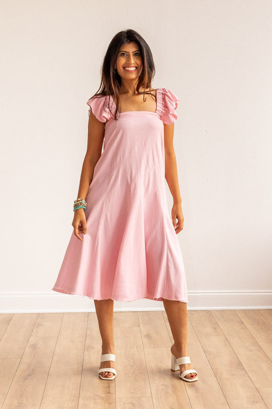 FINAL SALE - The Stella Linen Verse Dress - Pink