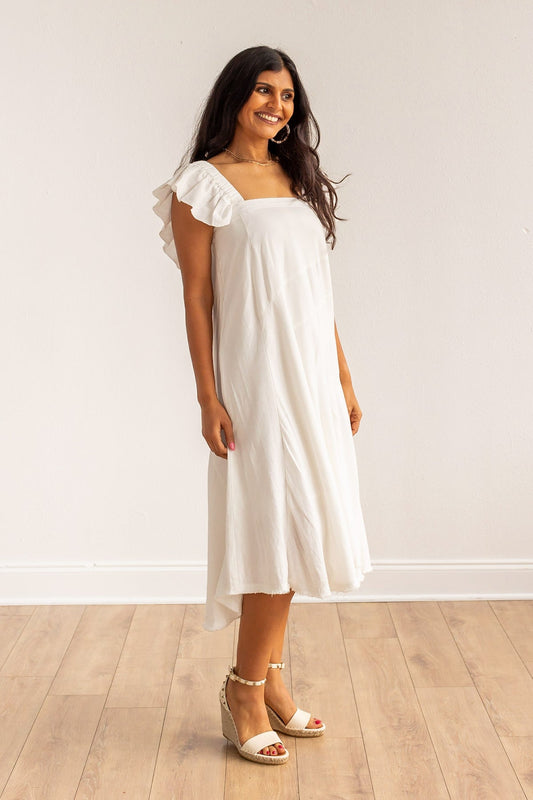 FINAL SALE - The Stella Linen Verse Dress - White