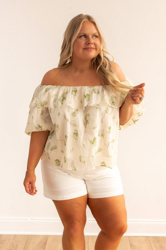 FINAL SALE - The Garden Rose Cream & Sage Ruffle Blouse