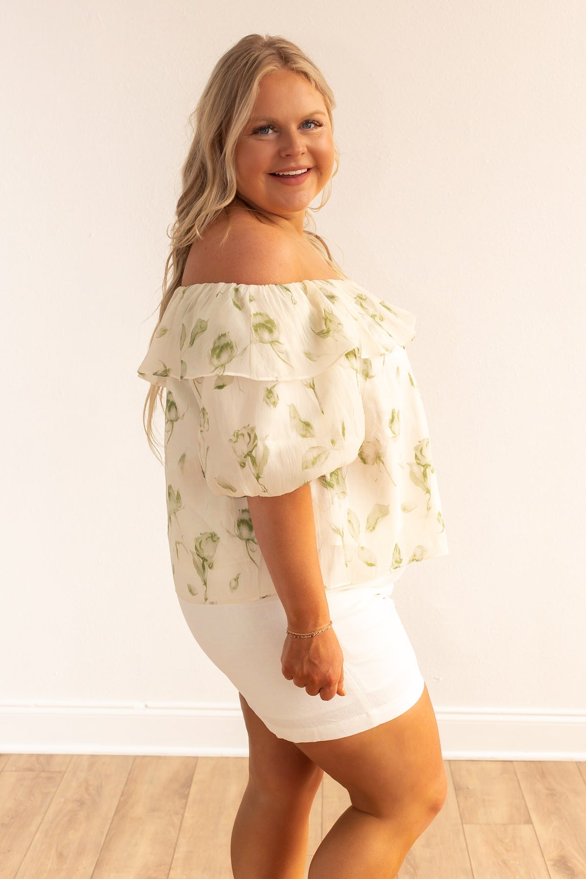 FINAL SALE - The Garden Rose Cream & Sage Ruffle Blouse