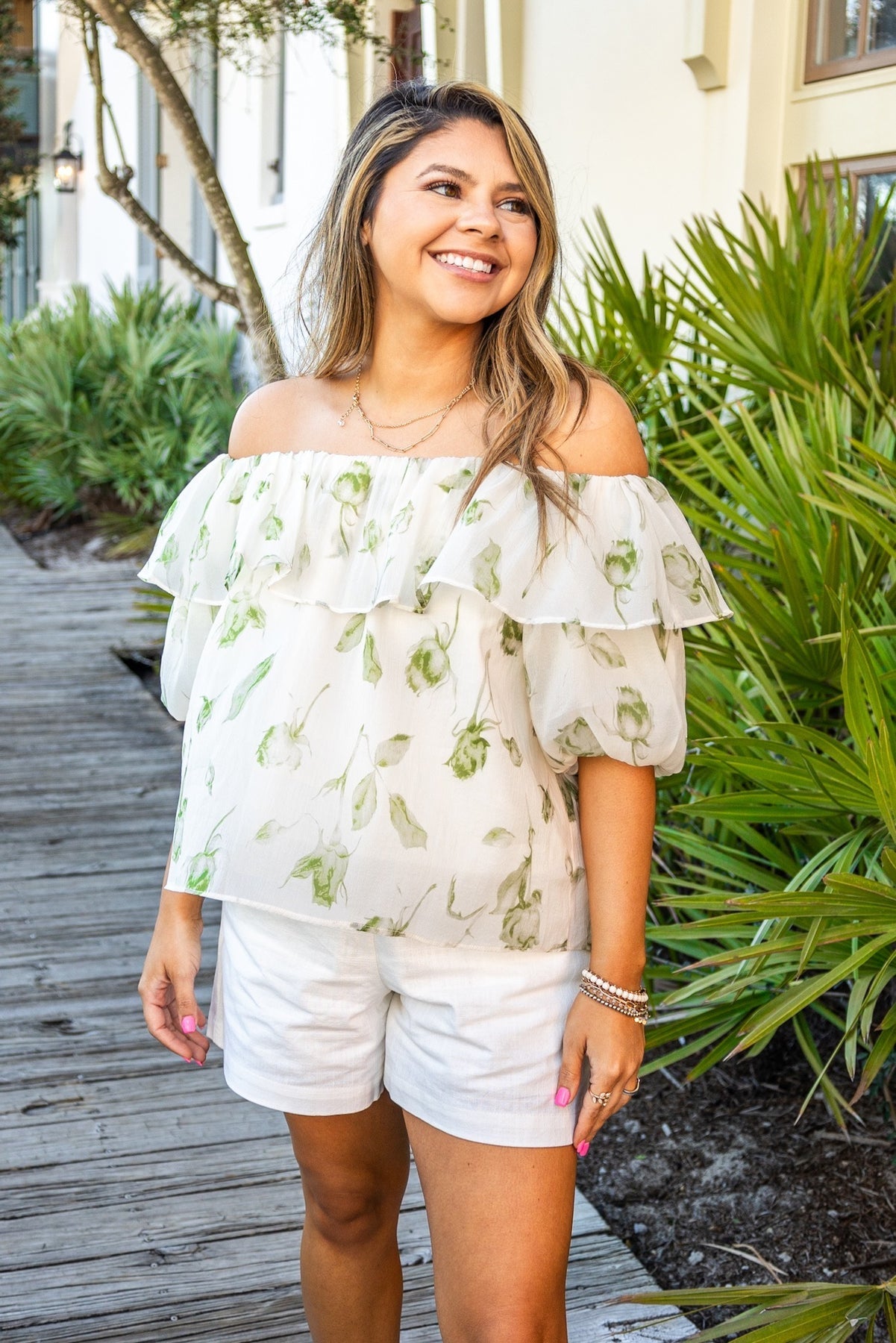 FINAL SALE - The Garden Rose Cream & Sage Ruffle Blouse