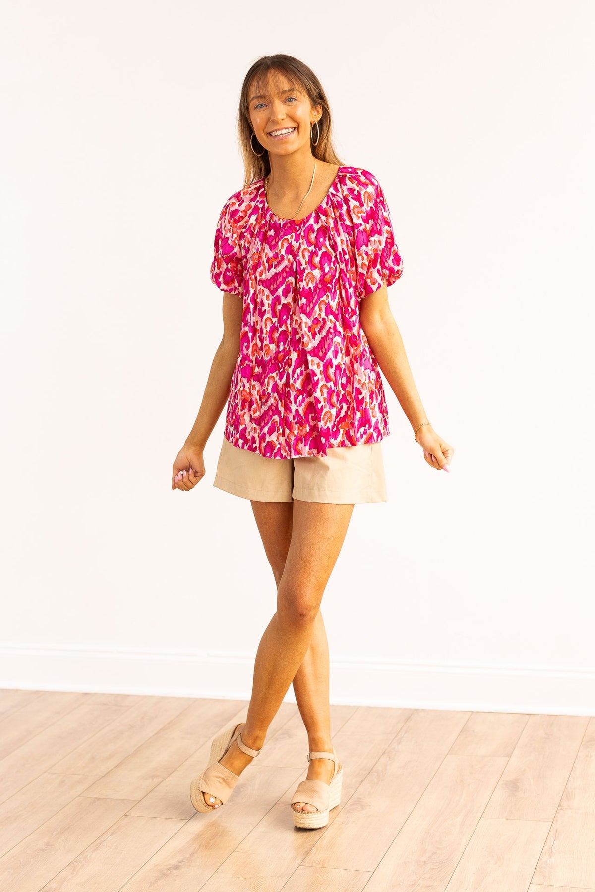 FINAL SALE - The Tessa Puff Sleeve Top - Watercolor Leopard