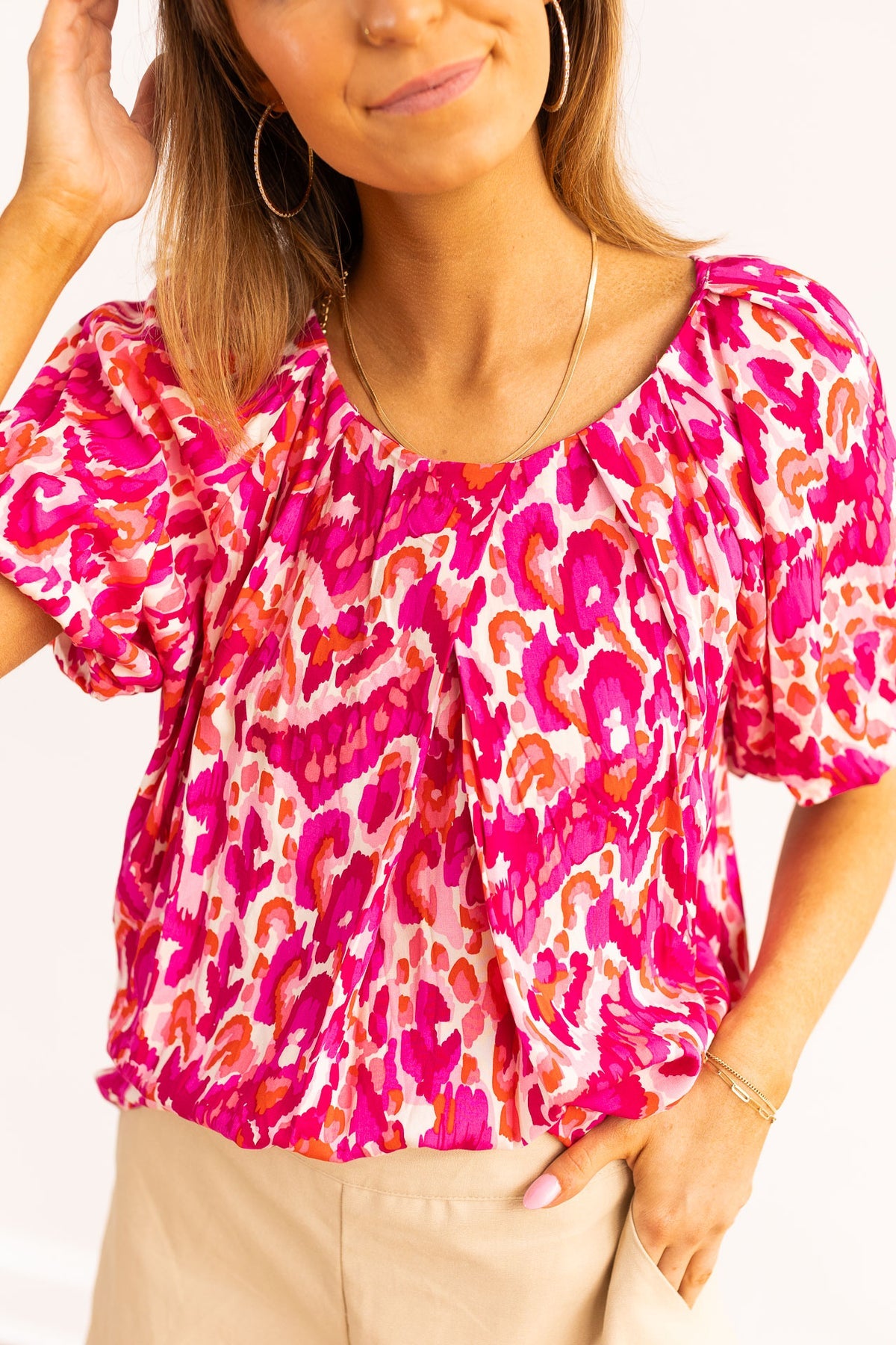 FINAL SALE - The Tessa Puff Sleeve Top - Watercolor Leopard