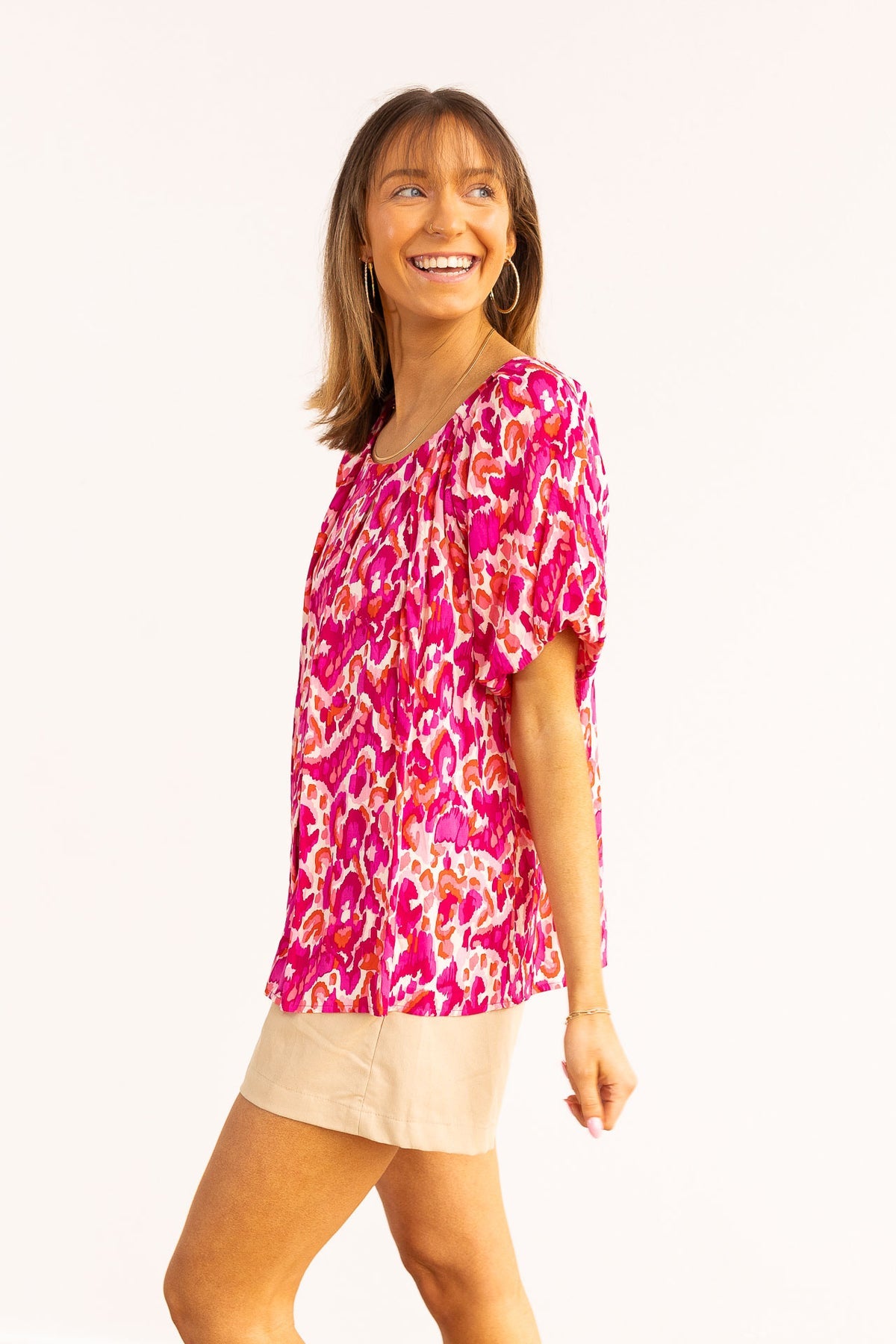 FINAL SALE - The Tessa Puff Sleeve Top - Watercolor Leopard