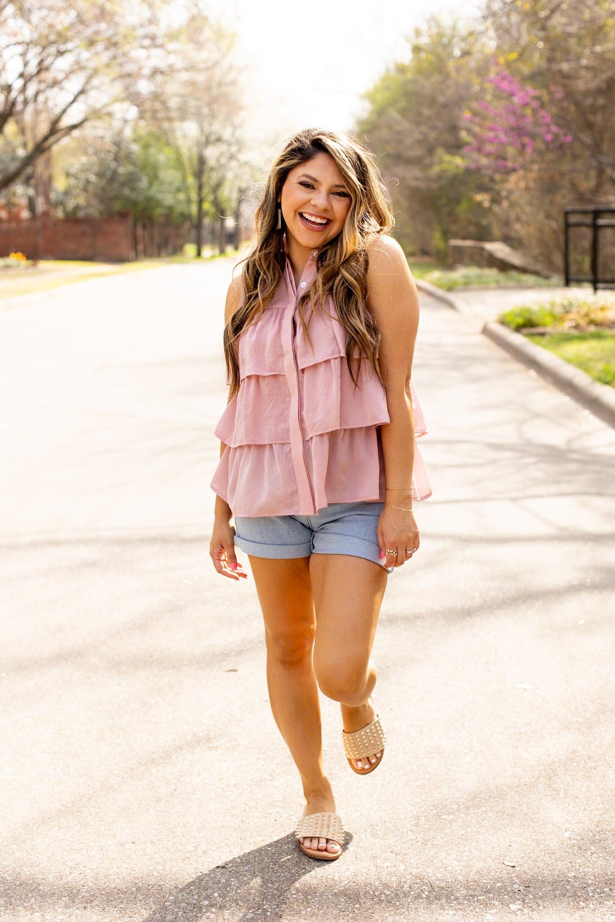 FINAL SALE - The Andrea Ruffle Top - Blush