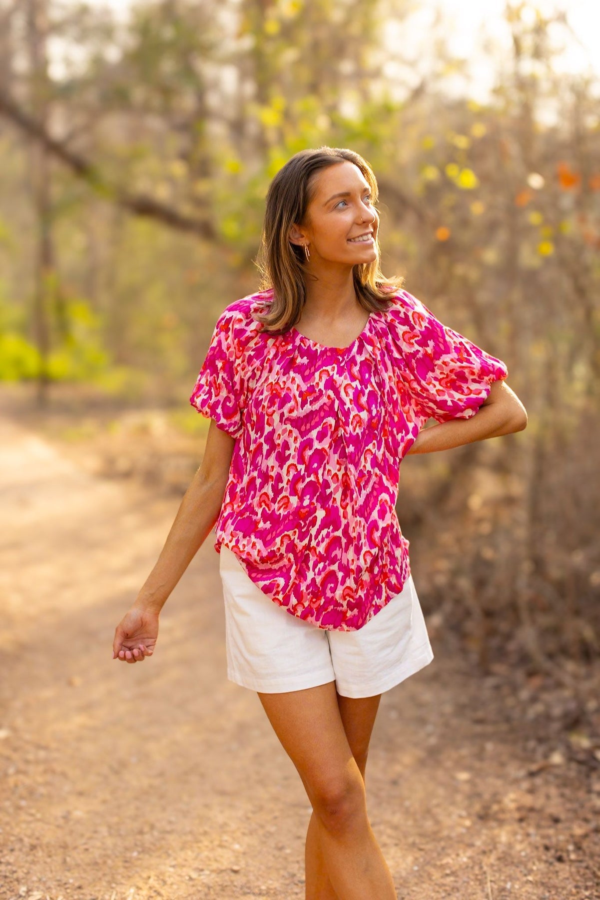 FINAL SALE - The Tessa Puff Sleeve Top - Watercolor Leopard