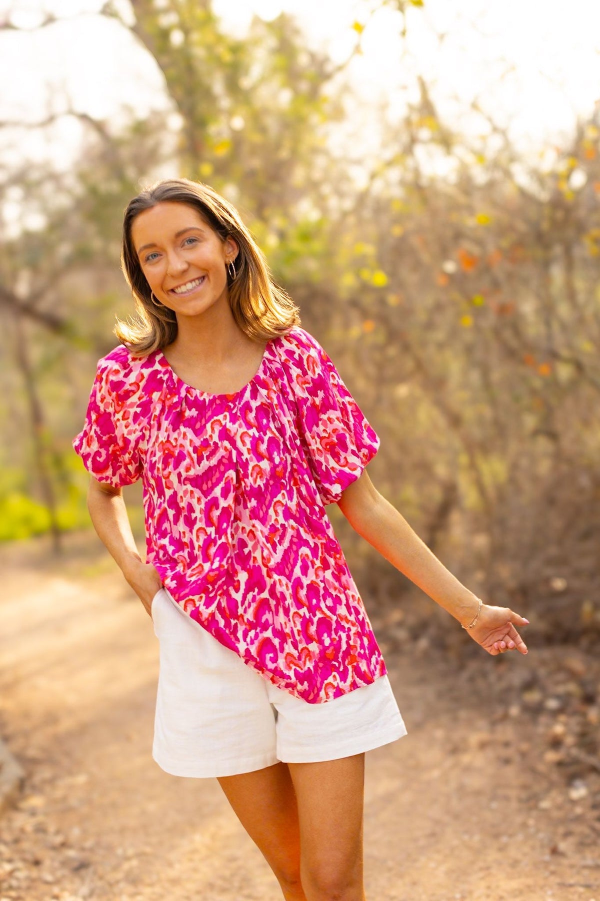 FINAL SALE - The Tessa Puff Sleeve Top - Watercolor Leopard