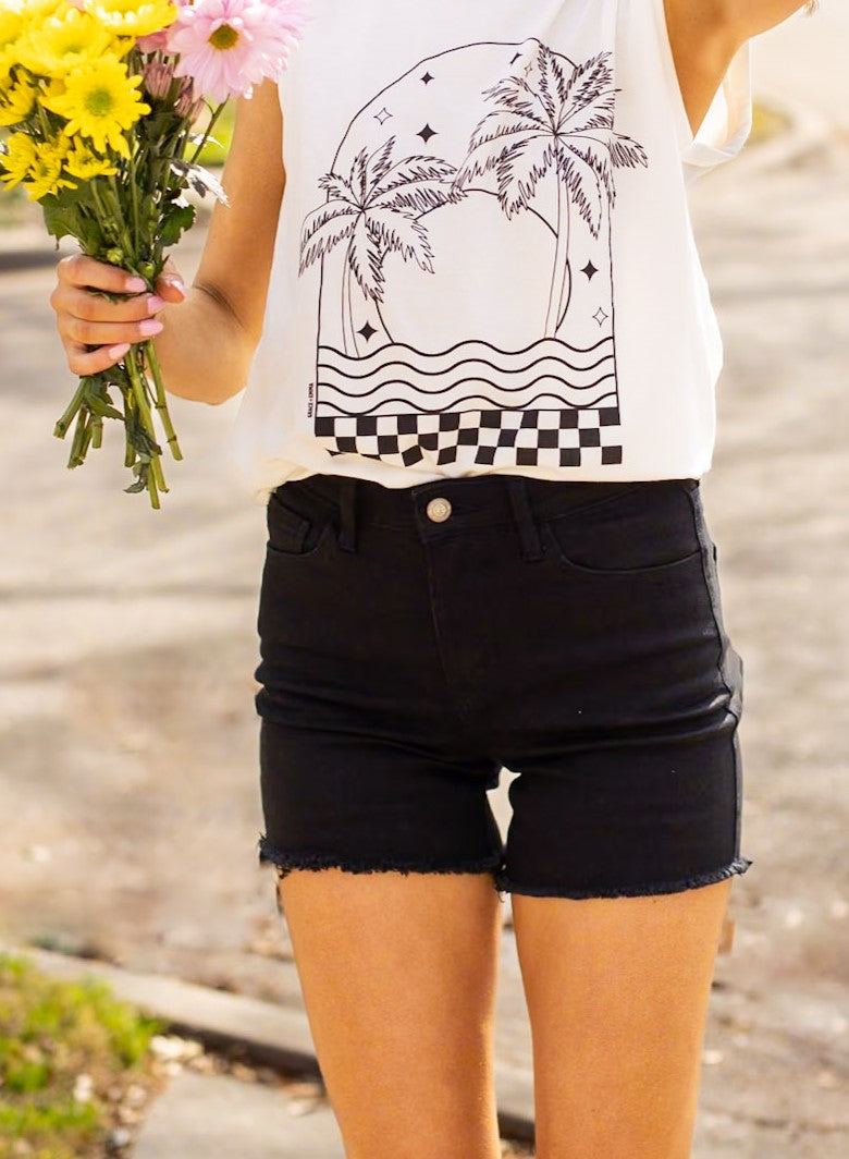 FINAL SALE - The Camren Distressed Denim Shorts - Black