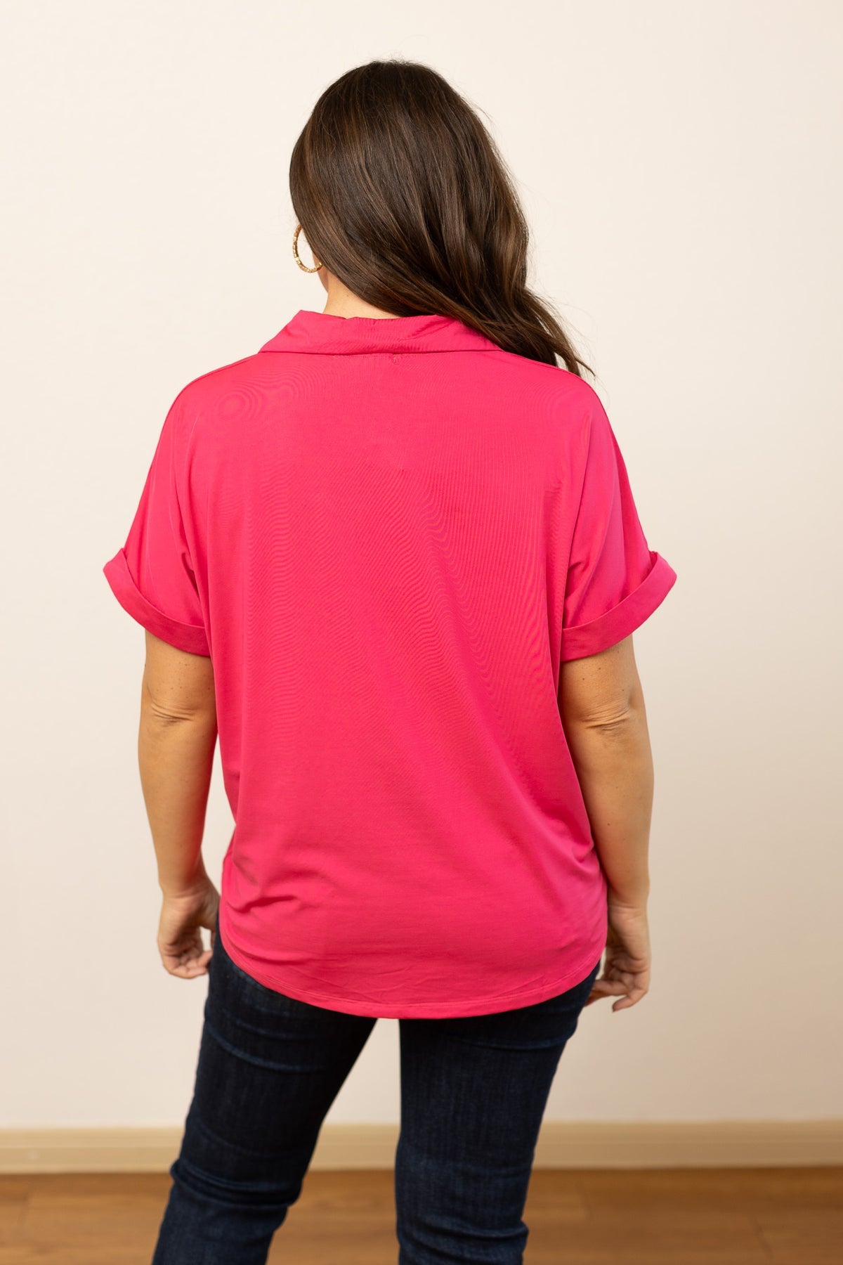 FINAL SALE - The Cara Collared Top - Hot Pink