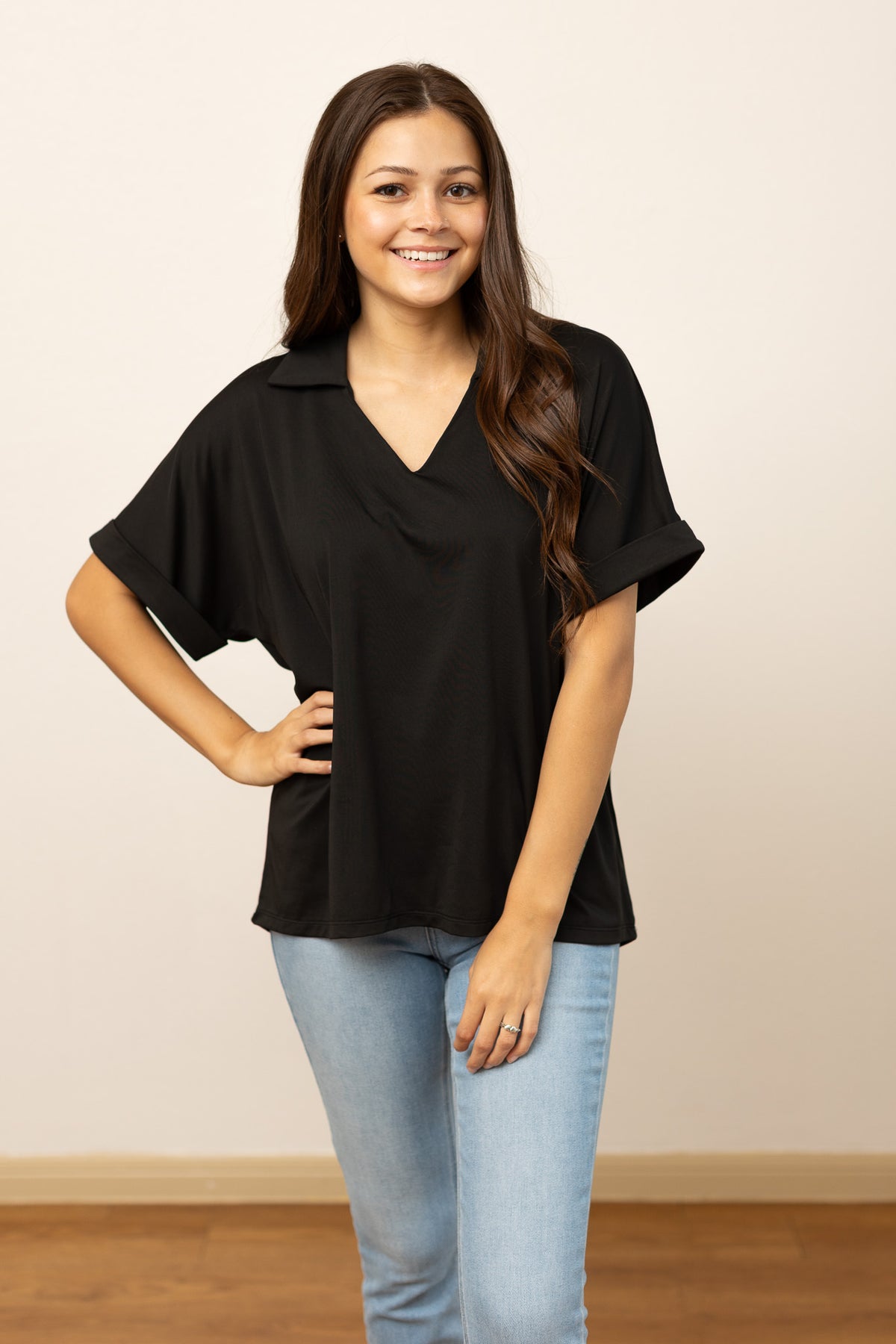 FINAL SALE - The Cara Collared Top - Black