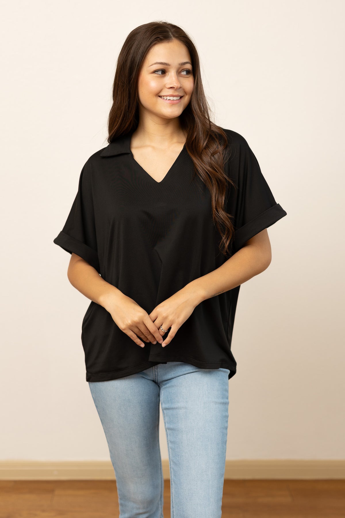 FINAL SALE - The Cara Collared Top - Black