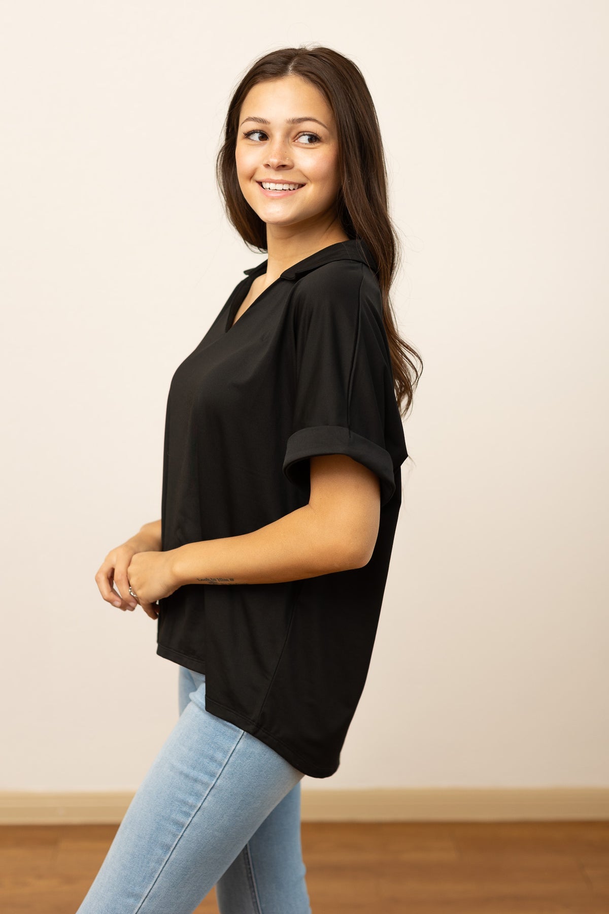 FINAL SALE - The Cara Collared Top - Black