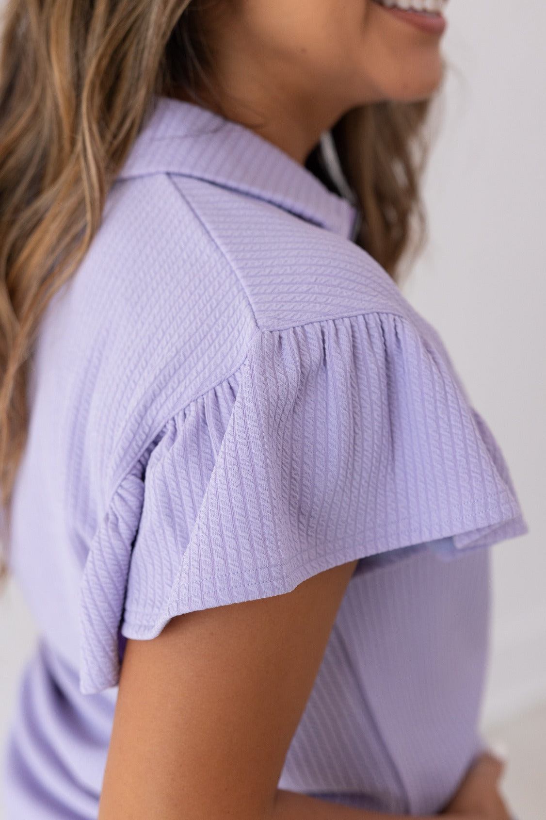 FINAL SALE - The Halee Quarter Zip w/ Flutter Sleeves - Lilac