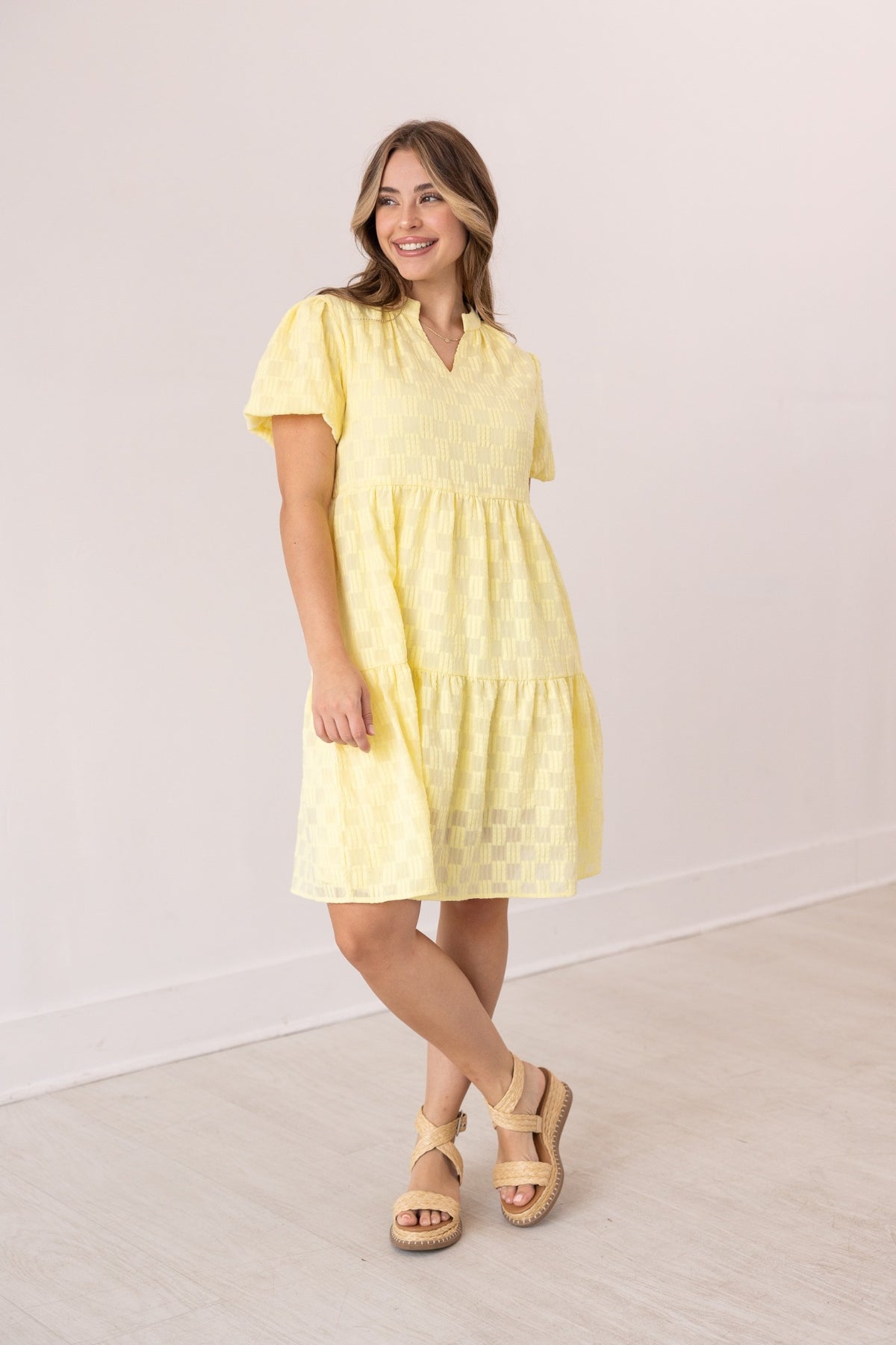 FINAL SALE - The Ellyse Checkered Dress - Yellow