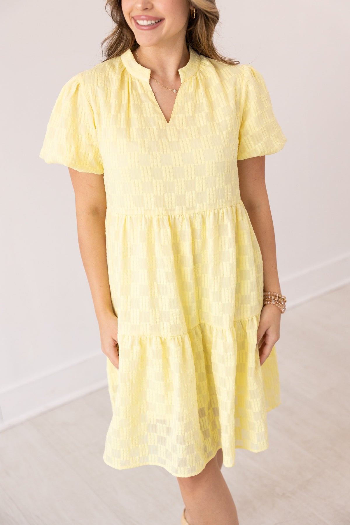 FINAL SALE - The Ellyse Checkered Dress - Yellow