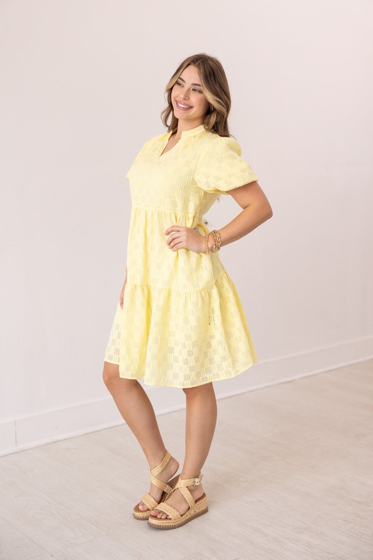 FINAL SALE - The Ellyse Checkered Dress - Yellow