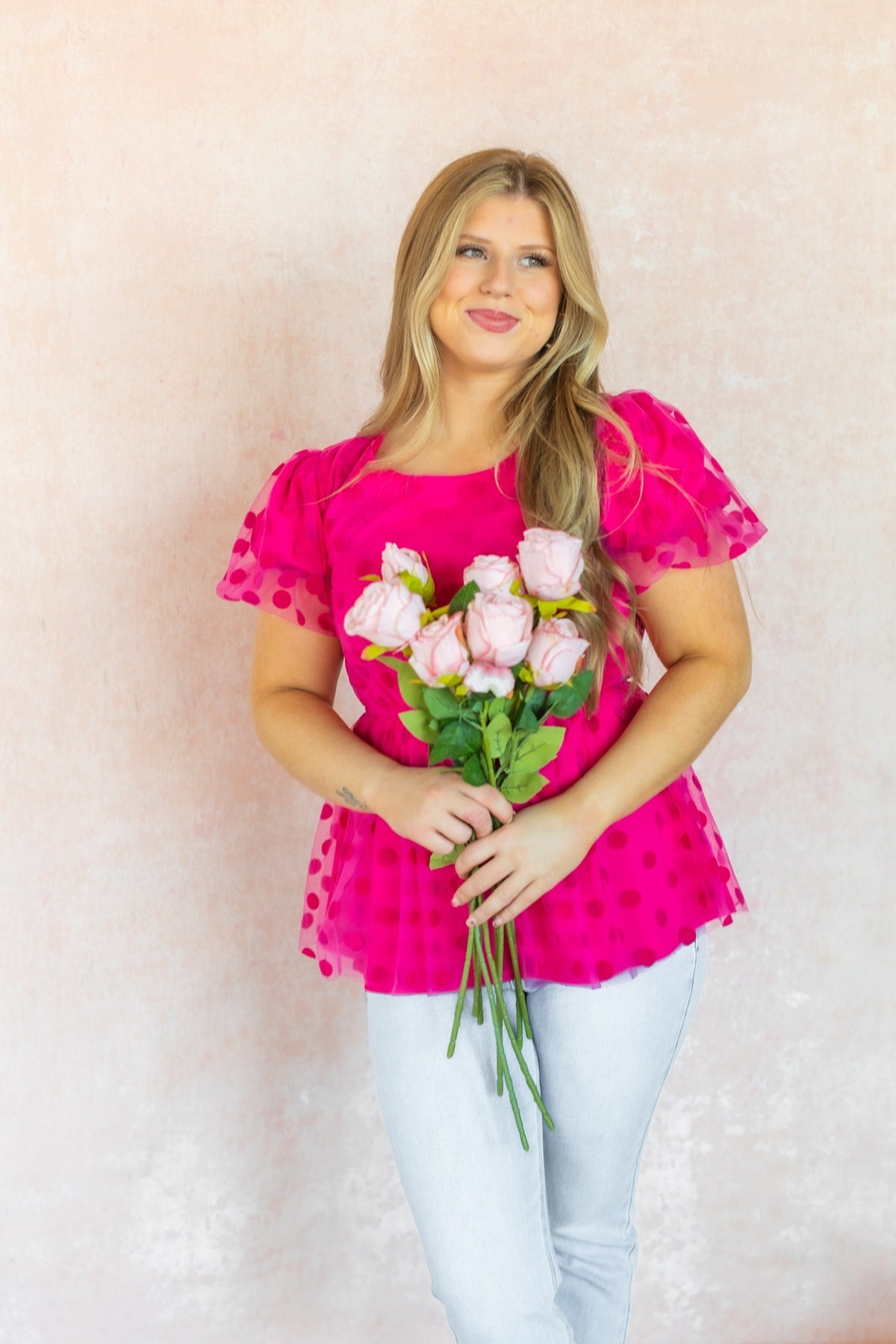 FINAL SALE - The Pink Promise Dot Mesh Peplum Top